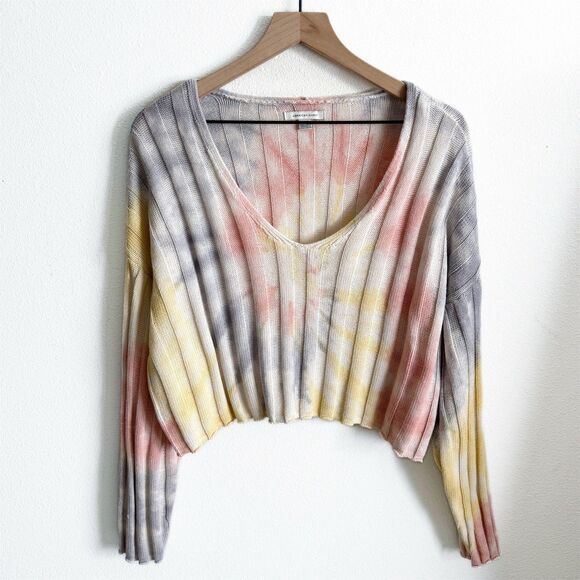 American Eagle Sweater Womens Medium Pink Ombre Ribbed Cropped Boho‎ Festival - Picture 1 of 13